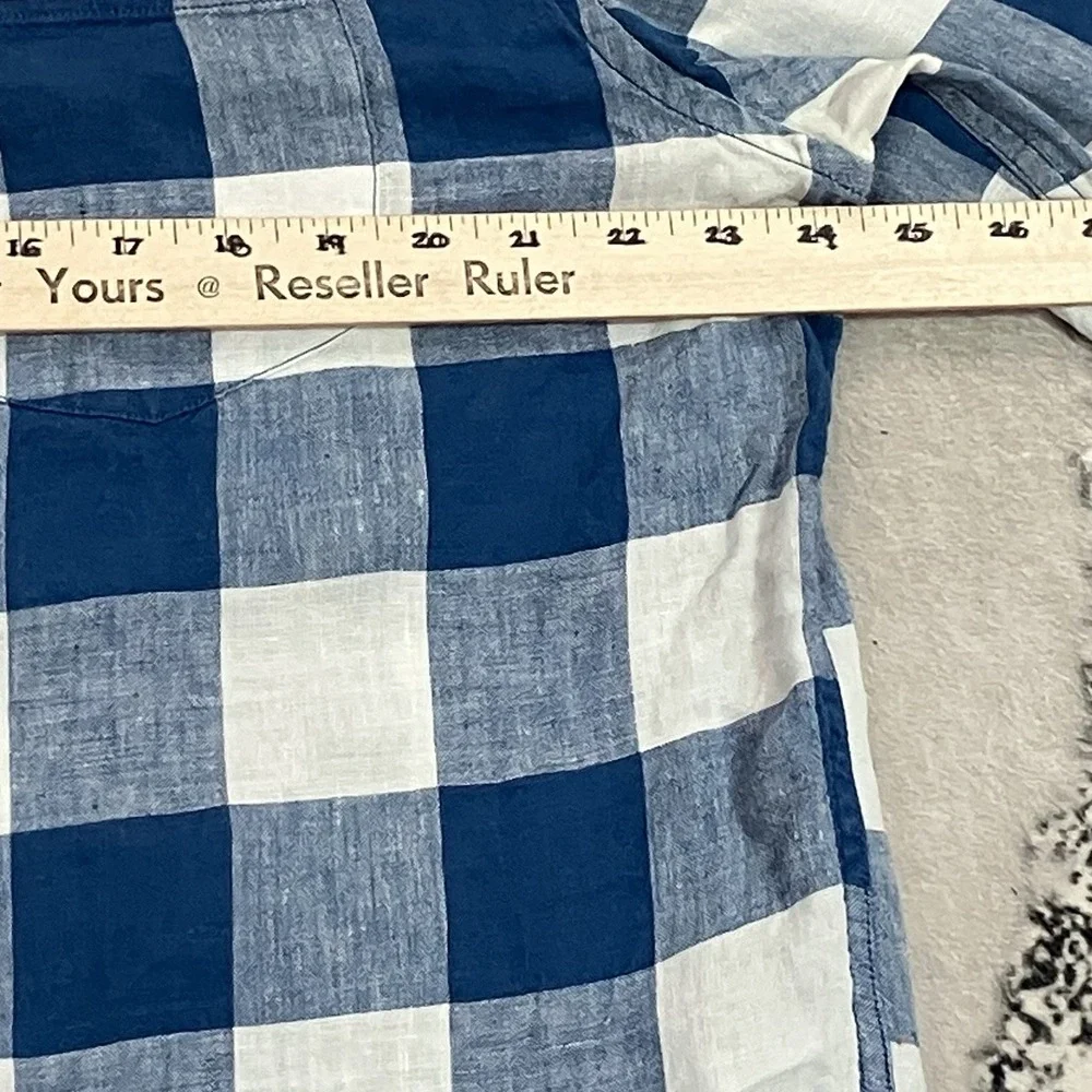 Banana Republic Camden Fit 100% Linen Blue Buffalo Plaid Shirt Men's Size XL